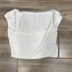 SHEIN White Ribbed Tank with Lace Trim